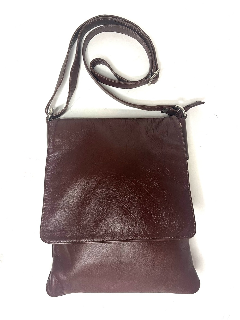 Vera Pelle - Brown Italian Leather Small Messenger-Style Crossbody Bag